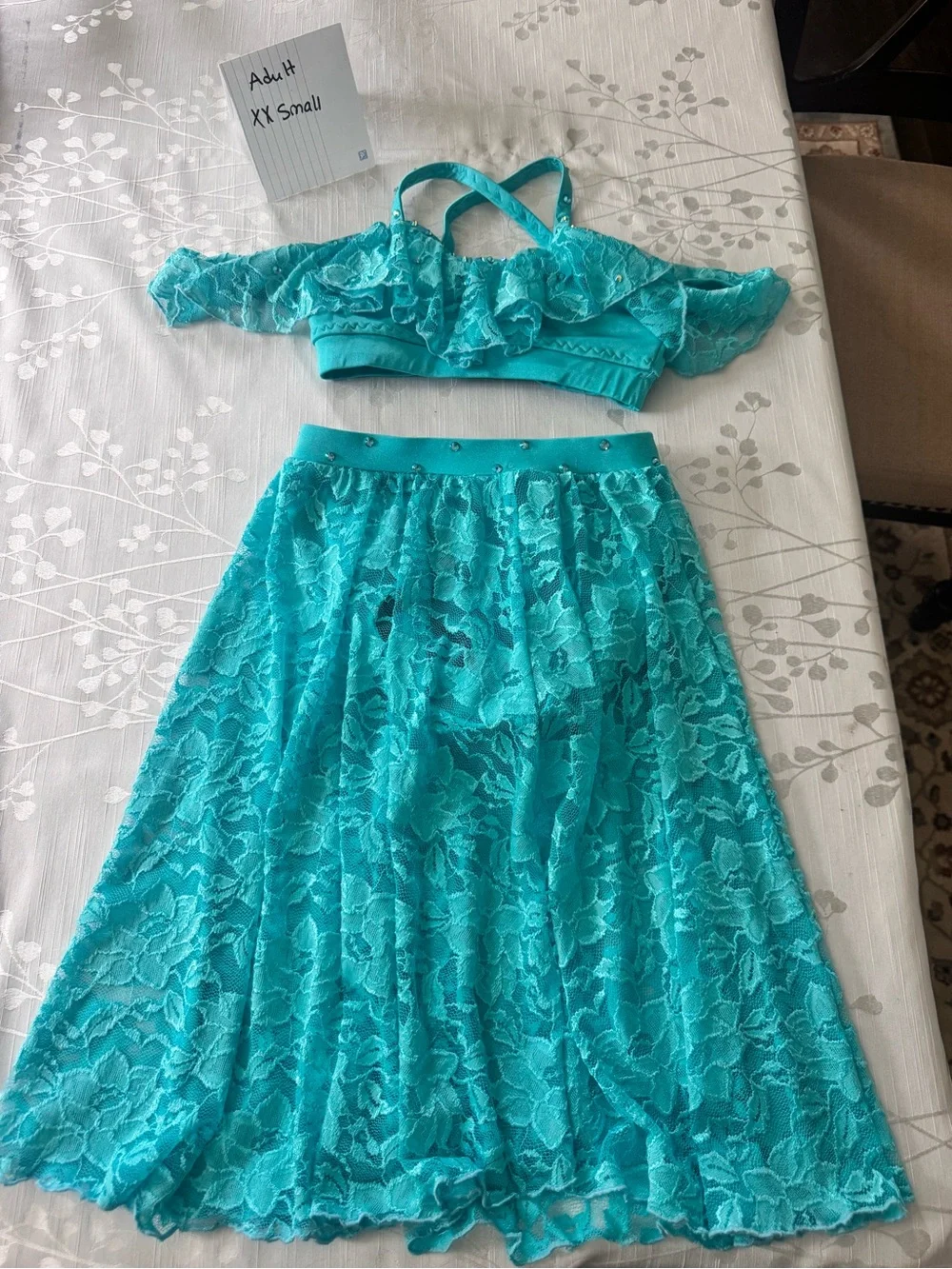 Beautiful Custom Lyrical Turquoise Lace Two-Piece Skirt Set